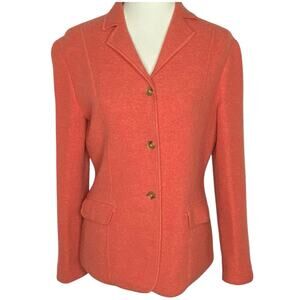 Lands' End Wool Sweater Blazer Orange Cardigan Jacket 8P Vtg Y2K Preppy Academia